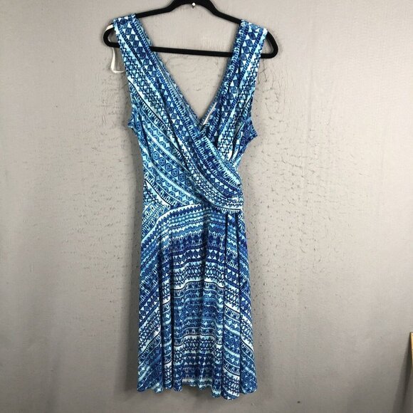 Boston Proper Dresses & Skirts - Boston Proper Dress Womens Large Blue White Artsy Abstract Wrap Slinky Knit NEW